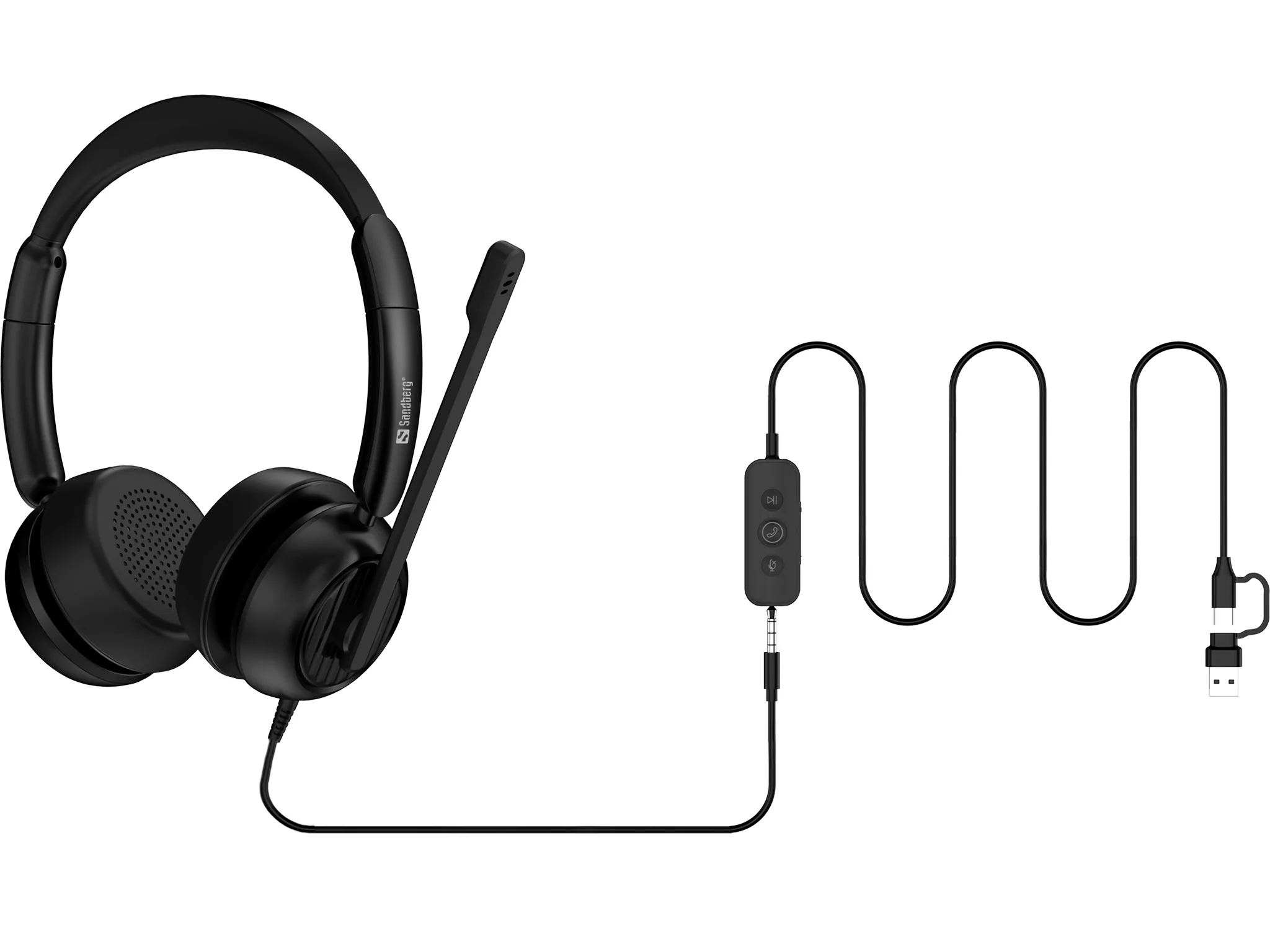 Sandberg 3v1 office headset pro enc | 3. 5mm usb-a usb-c | enc mikrofon | inline upravljanje | slušalke z mikrofonom 3 Sandberg 3v1 office headset pro enc slušalke s kablom in 3v1 povezavo