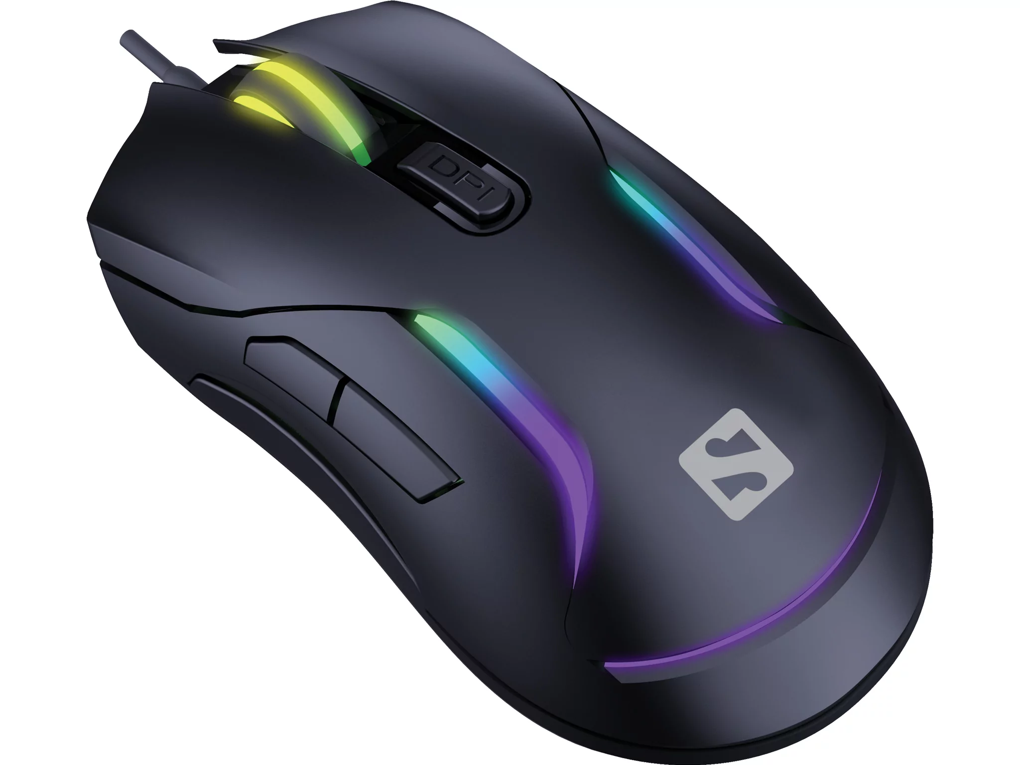 Sandberg 640-27 lightflow 6d | žična usb | 6 gumbov | 3600 dpi | rgb led | gaming miška 1 Sandberg 640-27 lightflow 6d gaming miška pogled spredaj z rgb osvetlitvijo